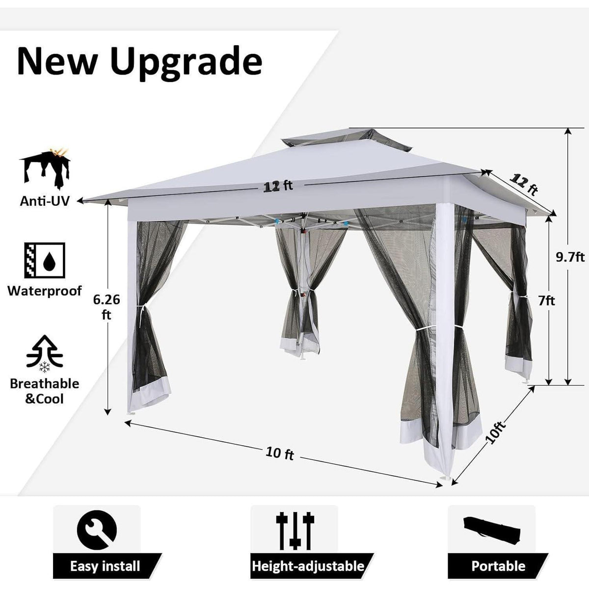 3x3 Gartenpavillon wasserdicht – Pop-Up Zelt mit Moskitonetz