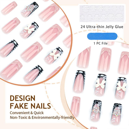 Press on Nägel Rhinestone Rosa Glitzern Glossy Falsche Nägel 3D