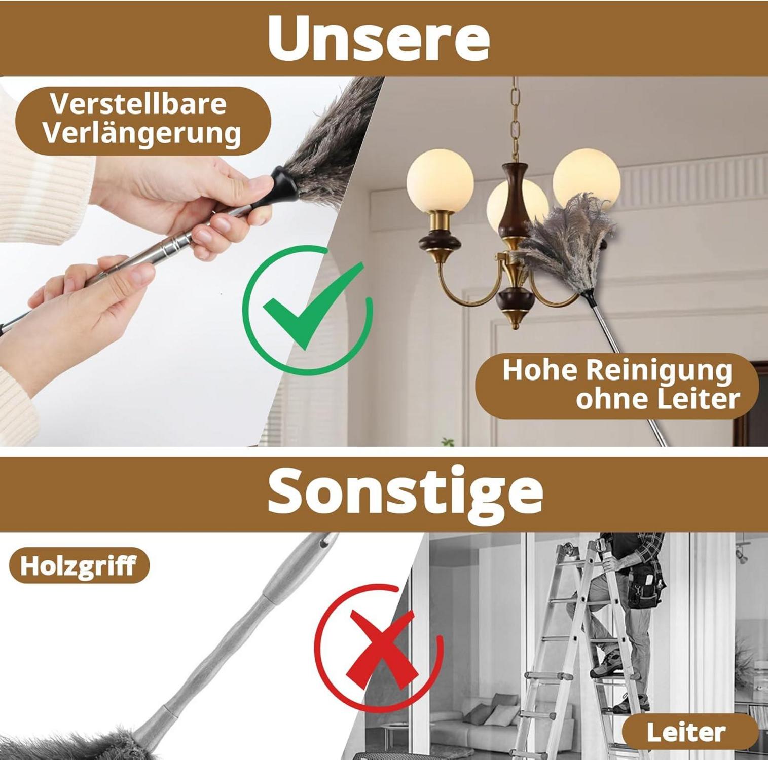 Teleskop Staubwedel Straußenfedern Lang Ausziehbar Waschbar Anti-Statik