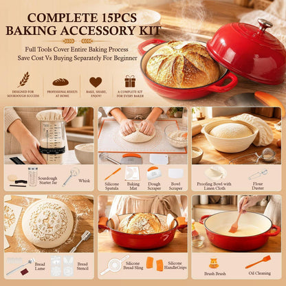 Gusseisen Dutch Oven zum Brotbacken mit Deckel & Gärkorb
