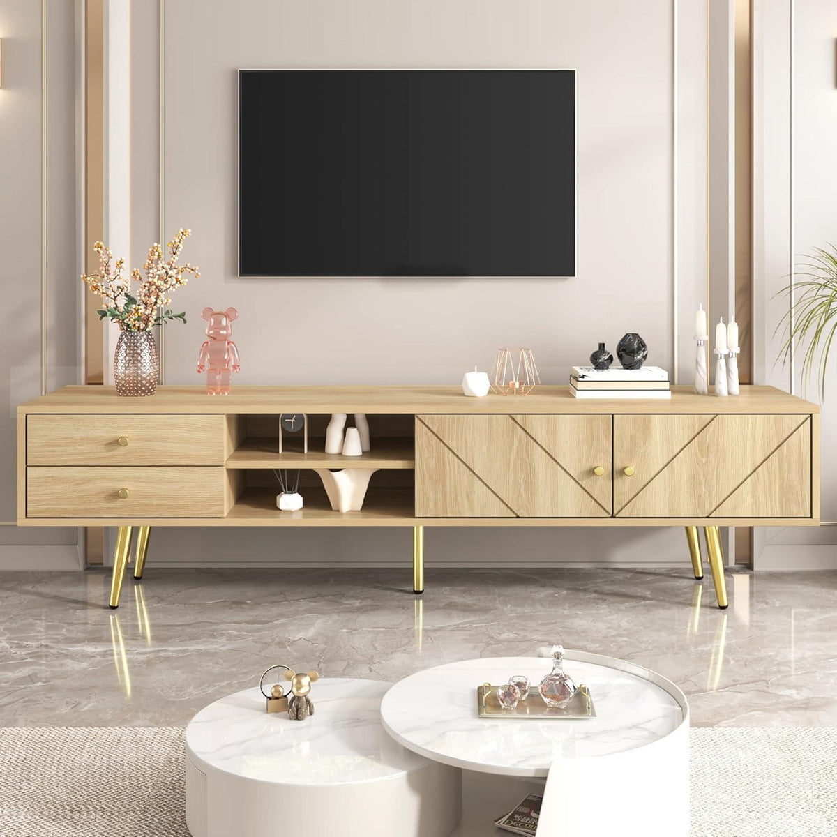 TV-Lowboard 160cm mit Goldfüßen & Stauraum