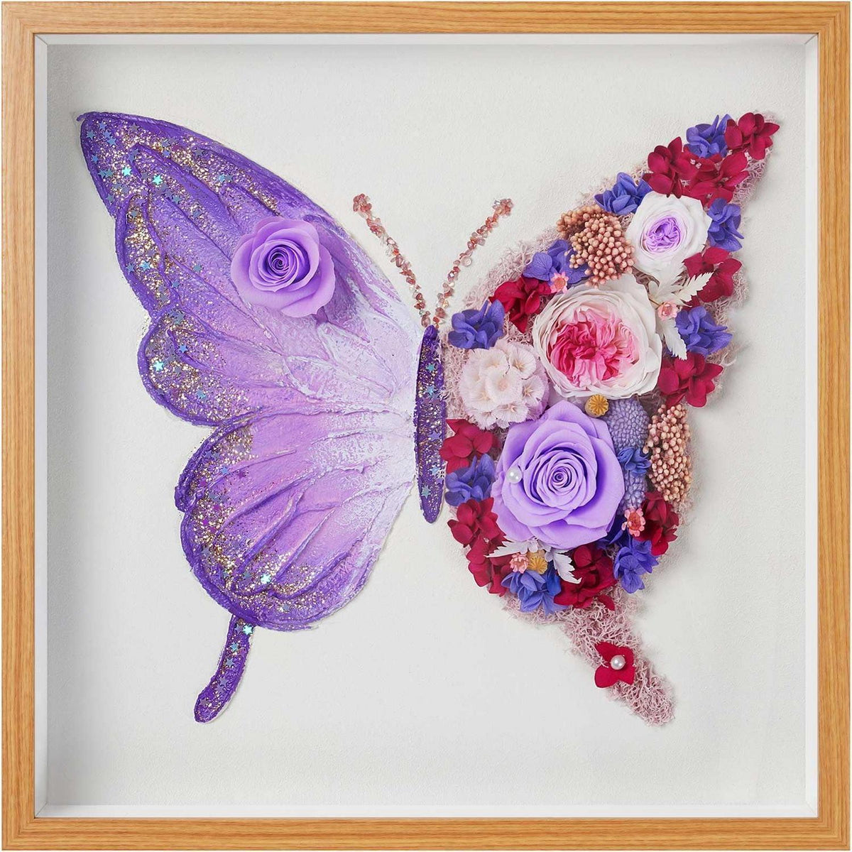 Ewige Rose Schmetterling Deko - Konservierte Blume Wandbild Lila