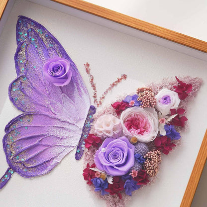Ewige Rose Schmetterling Deko - Konservierte Blume Wandbild Lila