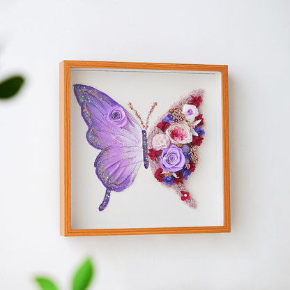 Ewige Rose Schmetterling Deko - Konservierte Blume Wandbild Lila