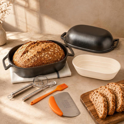Ovaler Sauerteig-Brottopf mit Deckel & Back-Set