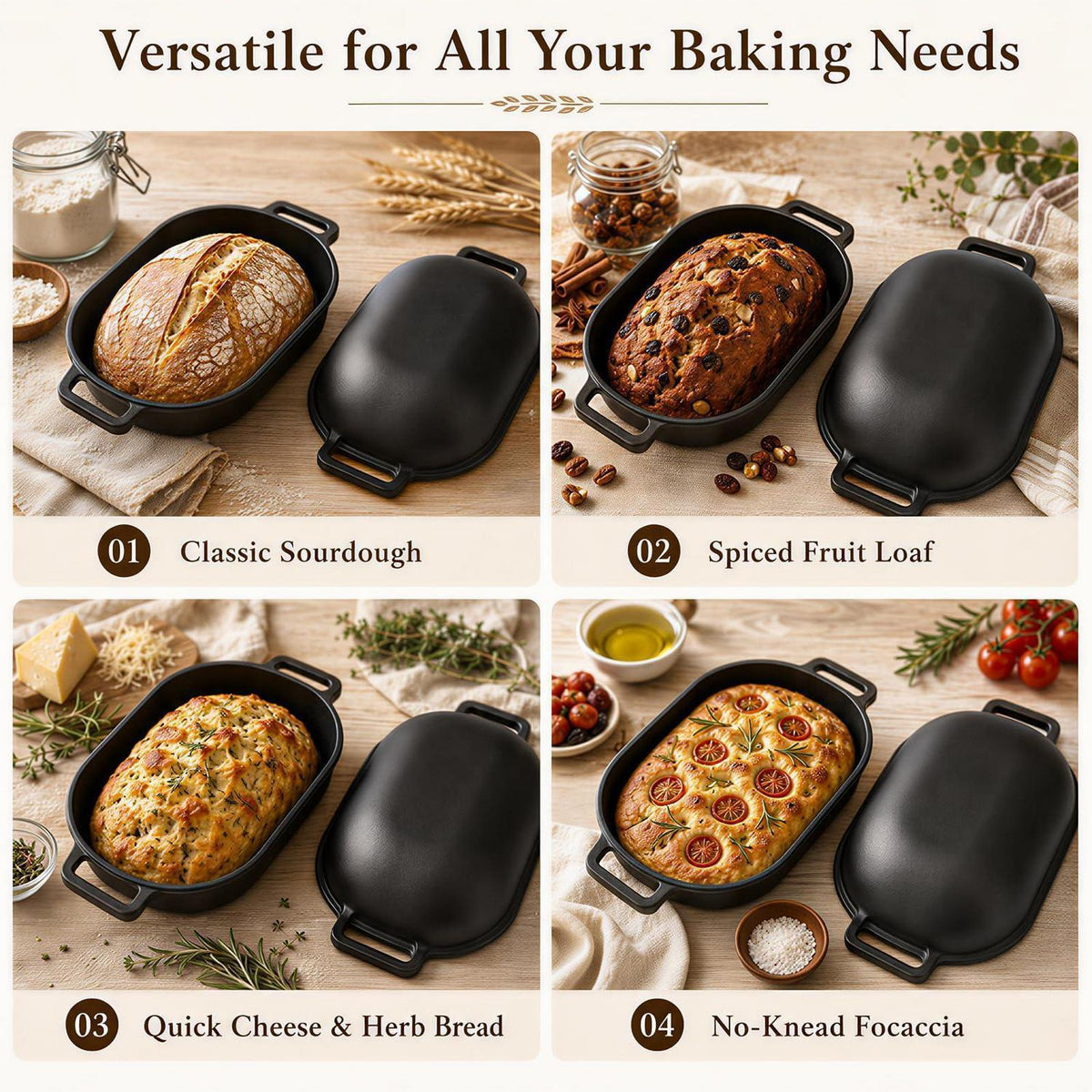 Ovaler Sauerteig-Brottopf mit Deckel & Back-Set