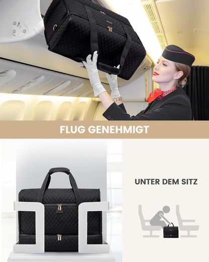 Reisetasche Damen mit Schuhfach, Große Öffnung Schwarz