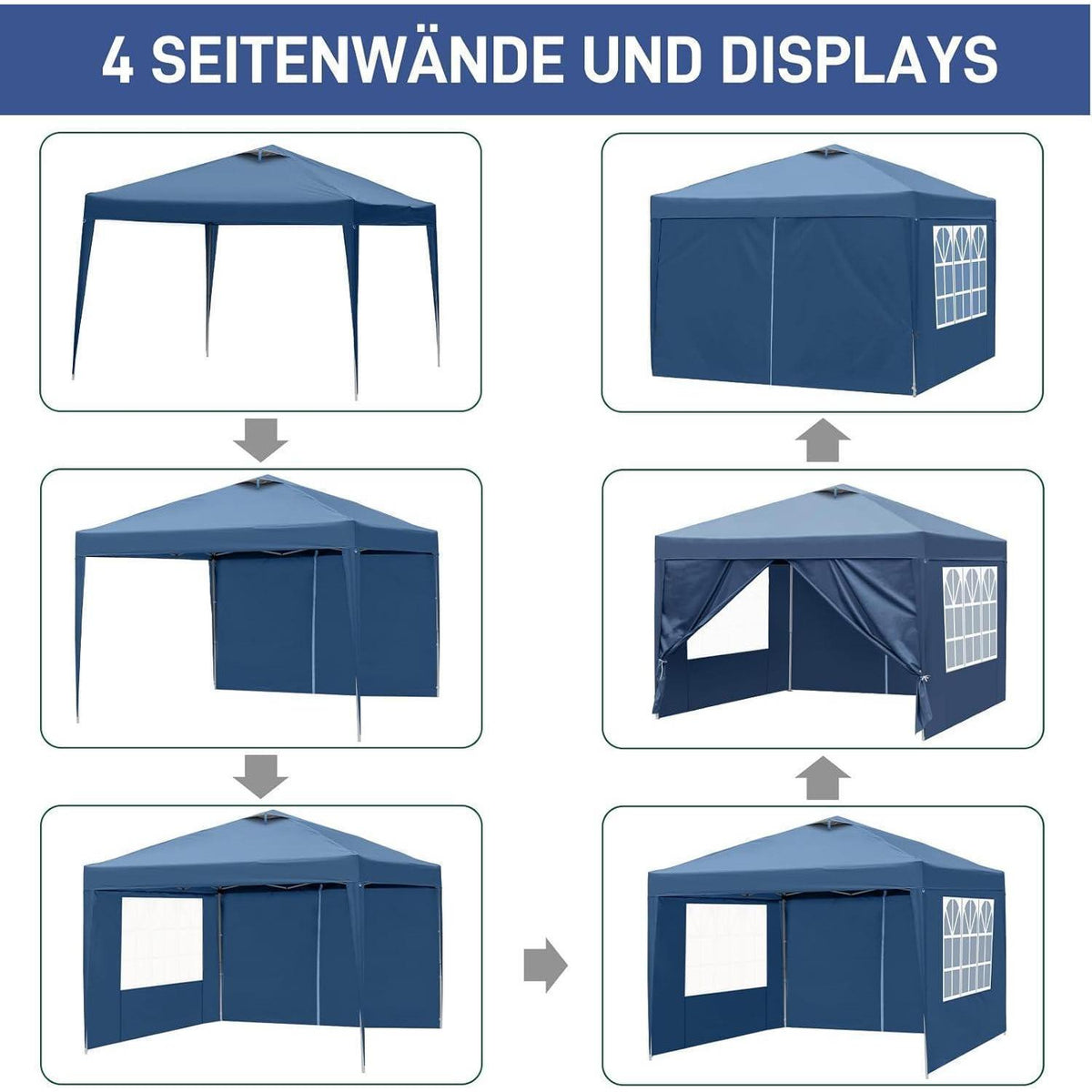 3x3m Pop-up Pavillon mit UV-Schutz & Seitenteilen