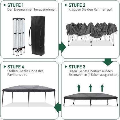 3x6m Faltpavillon mit Ein-Klick-Verriegelung & Seitenteilen