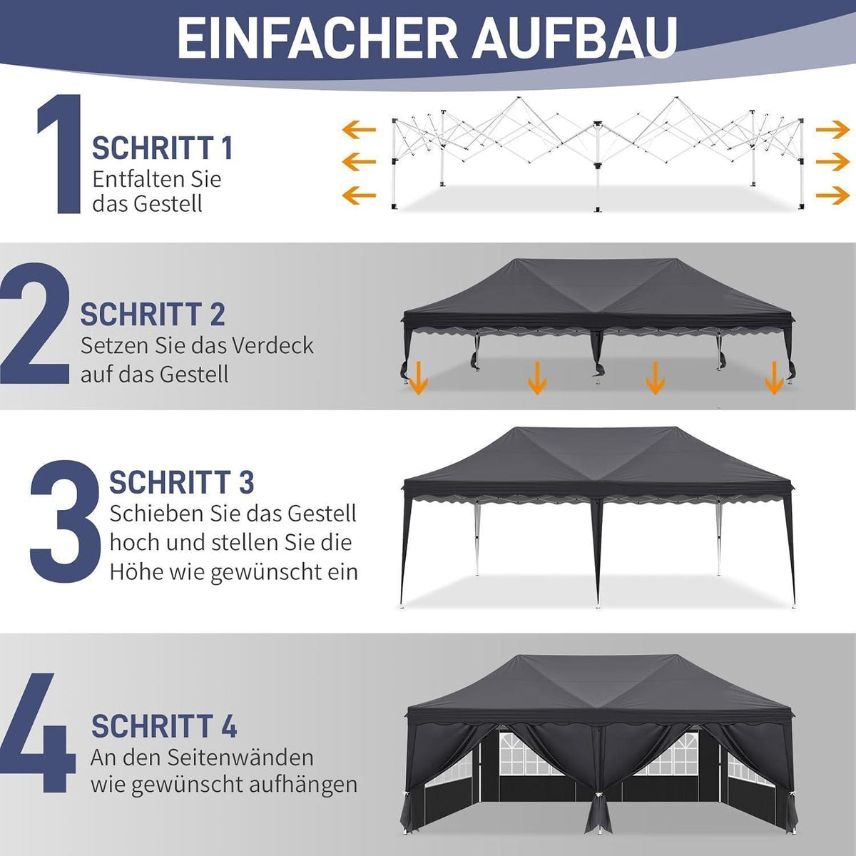 Faltpavillon 3x6m – Wasserdicht, UV-Schutz 50+, für Garten & Party