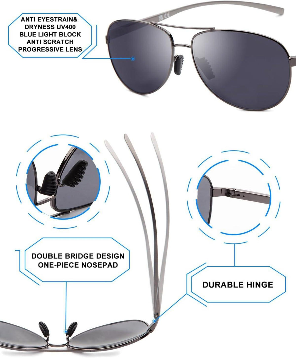 Polarisierte Sonnenbrille Ultraleicht Metall UV400 Pilotenbrille