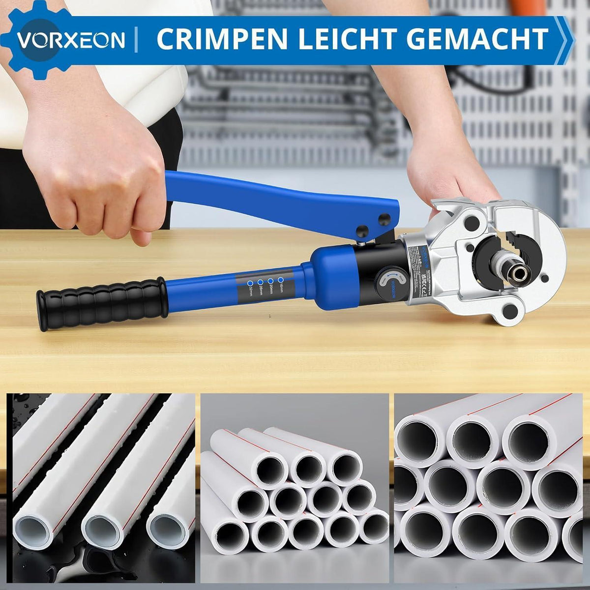 Hydraulische Presszange 8 Tonnen mit 4 Crimpformen TH-Kontur