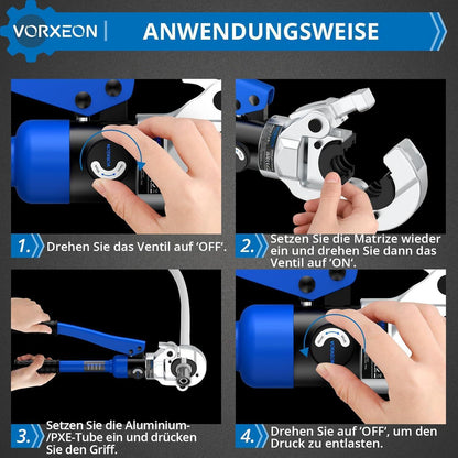 Hydraulische Presszange 8 Tonnen mit 4 Crimpformen TH-Kontur