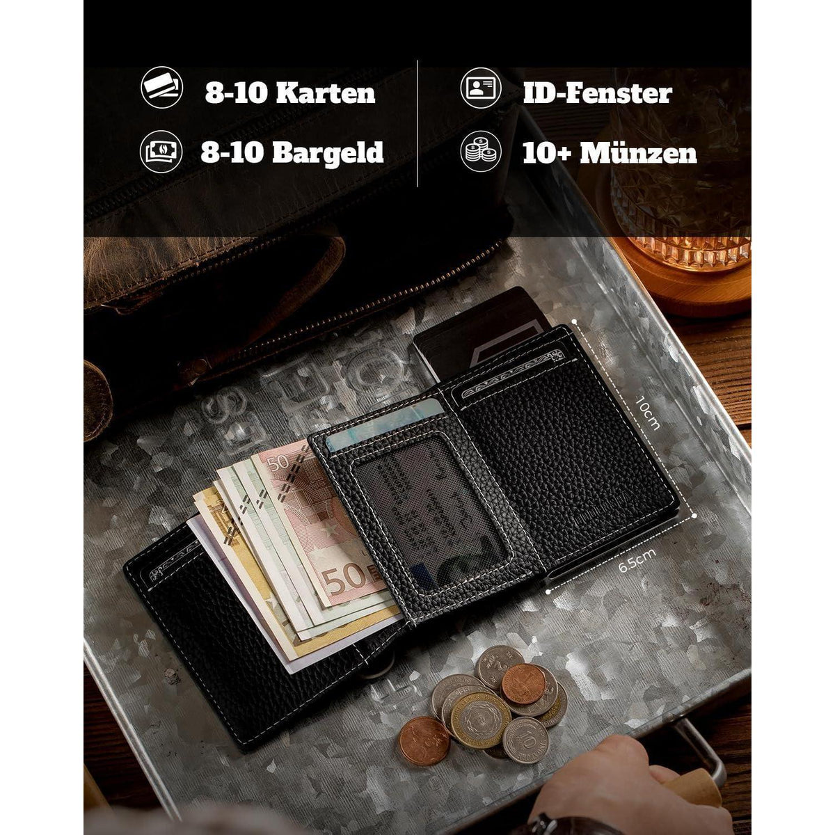 Herren Geldbörse Slim Wallet mit XL Münzfach und RFID Schutz