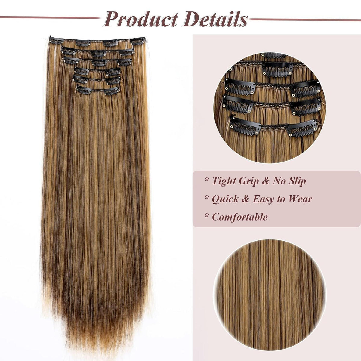Haarverlängerung Clip-in glatt, 65cm, Mittelbraun & Dunkelblond