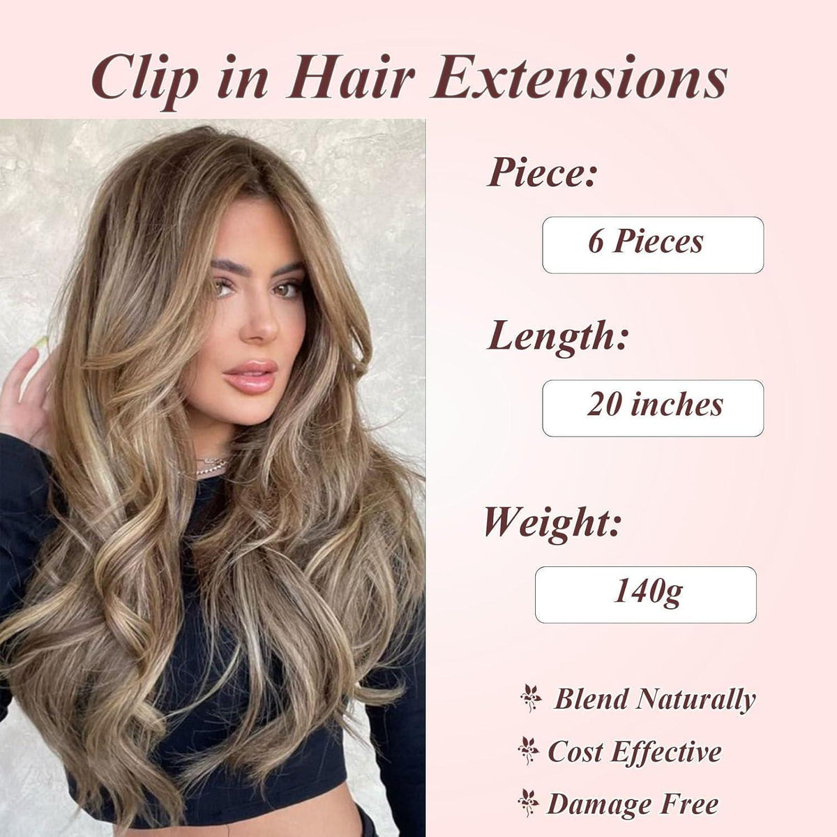 48cm Clip-in Haarverlängerung gewellt, mittelbraun & dunkelblond