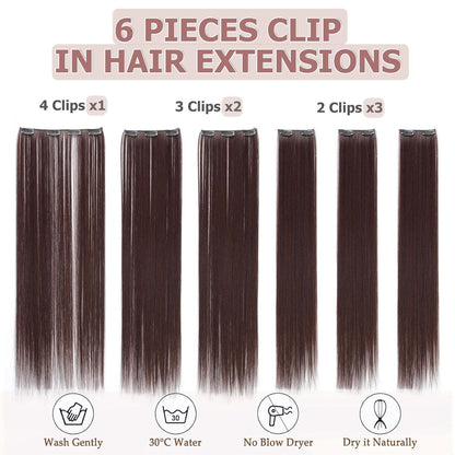 Dunkelbraune Haarverlängerung Clip-In 65cm – Synthetisch & Wiederverwendbar