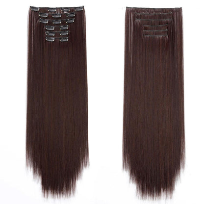 Dunkelbraune Haarverlängerung Clip-In 65cm – Synthetisch & Wiederverwendbar