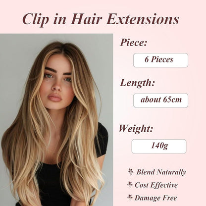 Dunkelbraune Haarverlängerung Clip-In 65cm – Synthetisch & Wiederverwendbar