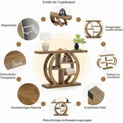 Konsolentisch 108 cm mit Regalen – Holzoptik Eiche Braun