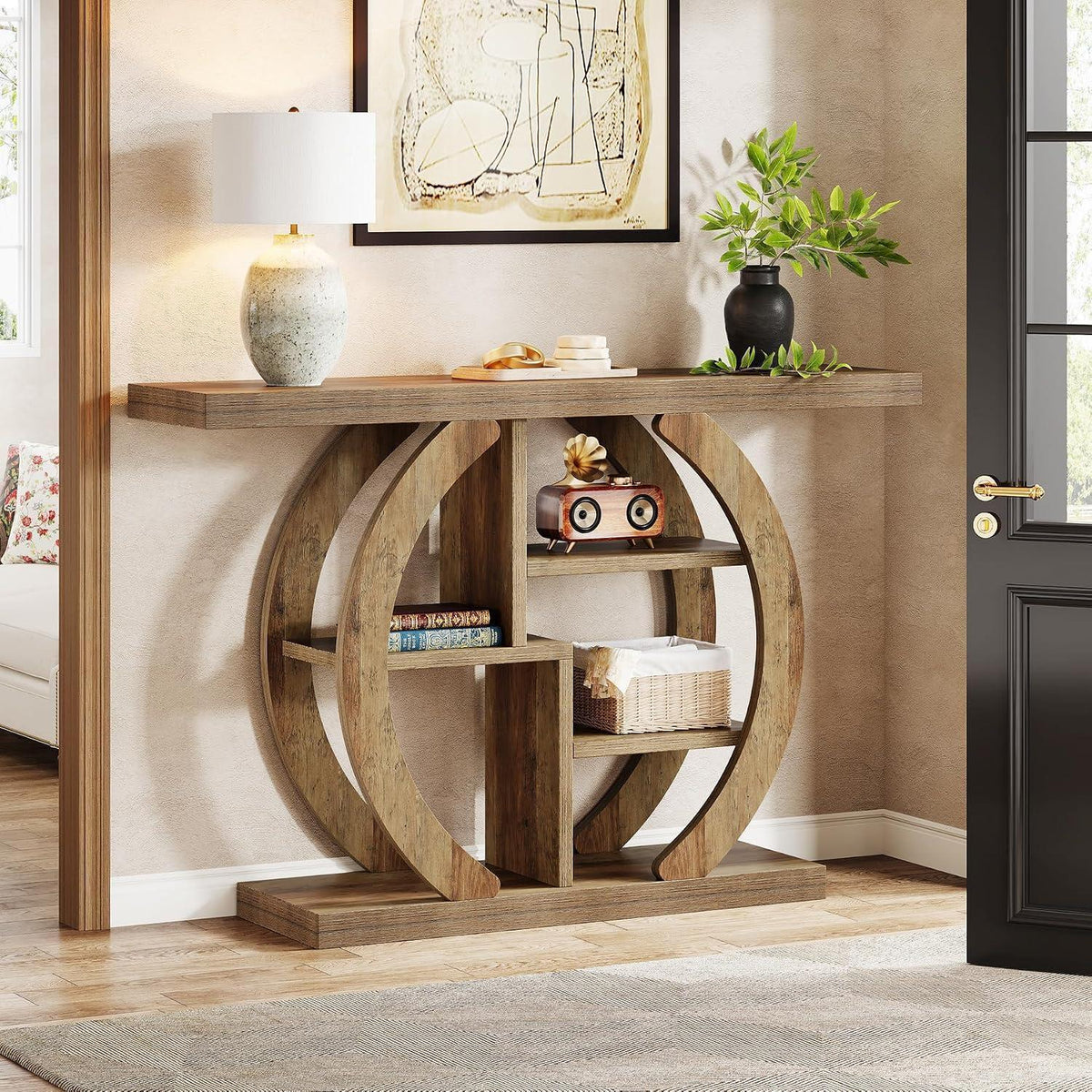 Konsolentisch 108 cm mit Regalen – Holzoptik Eiche Braun