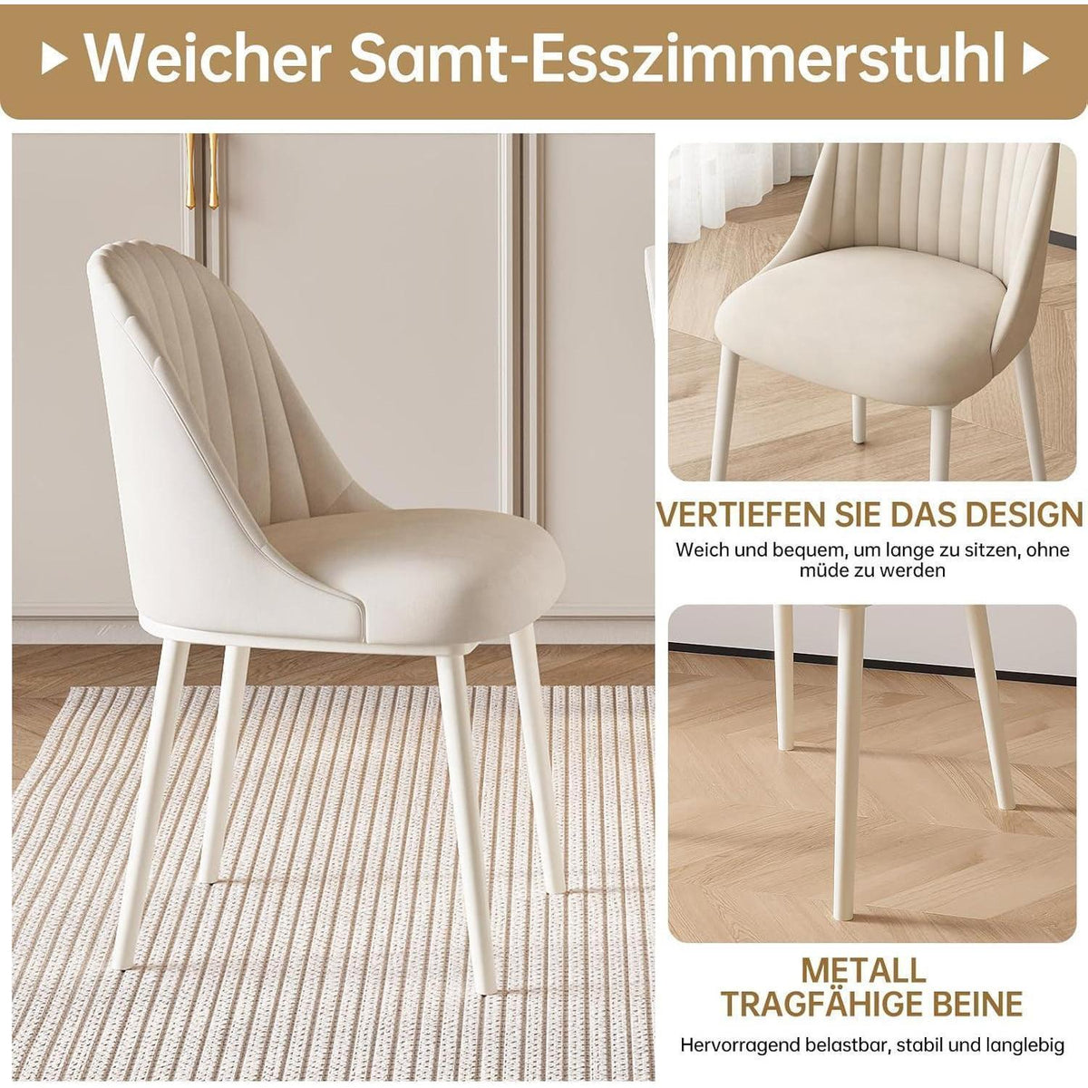 Weißer Esstisch Set mit 6 gepolsterten Stühlen – Modernes Design