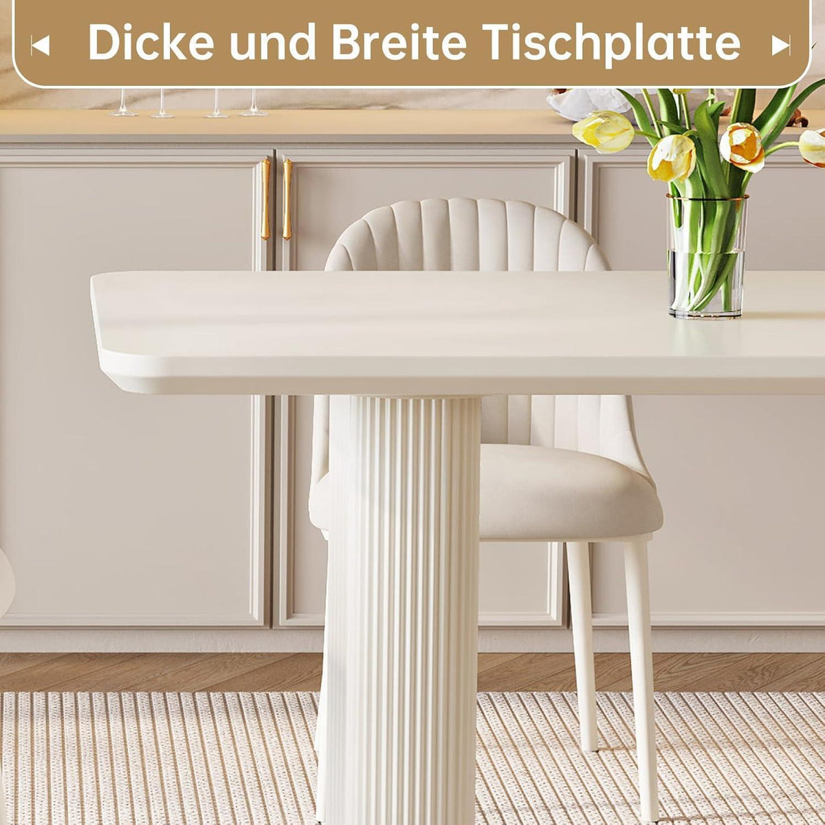 Weißer Esstisch Set mit 6 gepolsterten Stühlen – Modernes Design