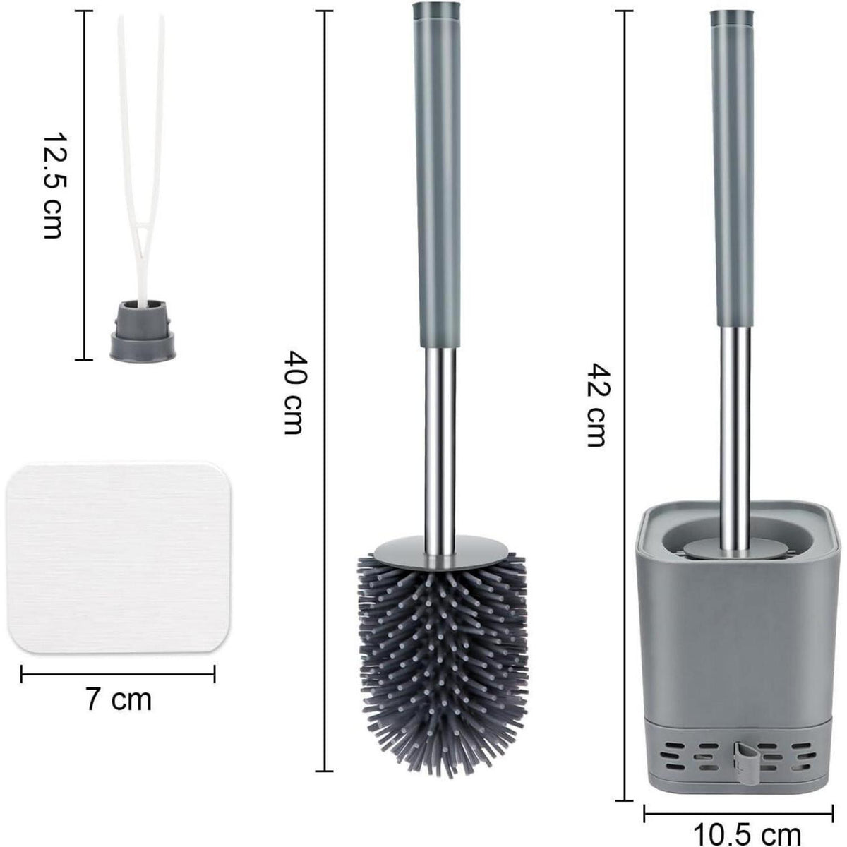 Silikon Klobürste 2er-Set mit Halter, Wandmontage & Stehen, Grau