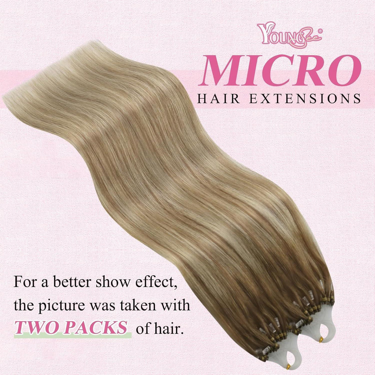 Echthaar Micro Ring Extensions Ombre Hellbraun Platinblond 55cm