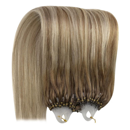 Echthaar Micro Ring Extensions Ombre Hellbraun Platinblond 55cm