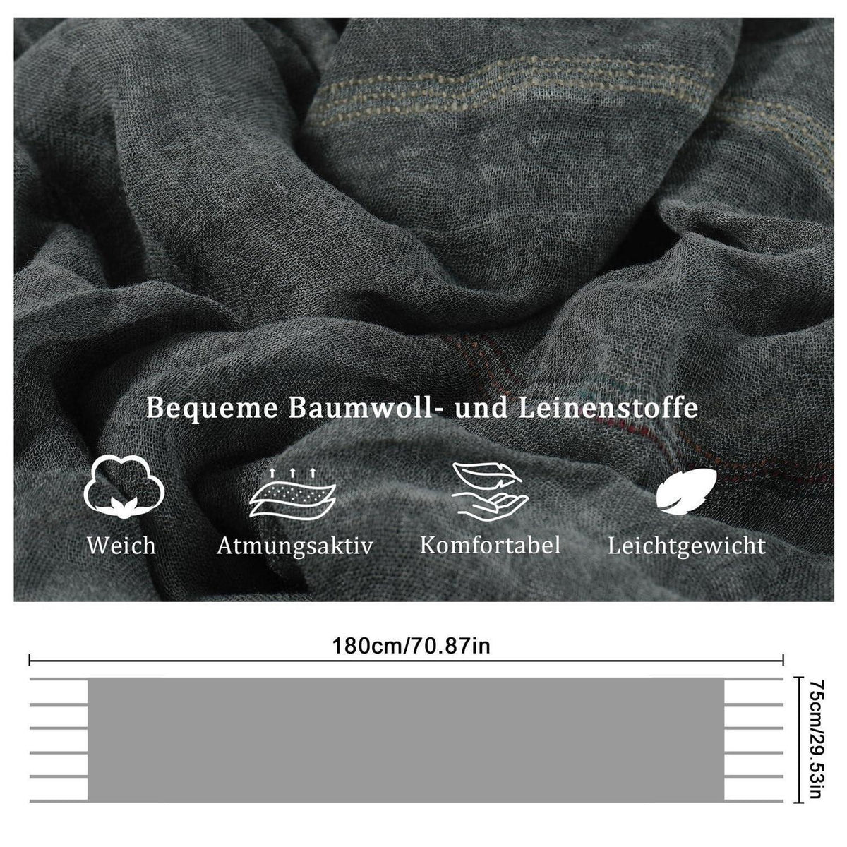 Herren Schal Baumwolle Gestreift Schwarz/Grau