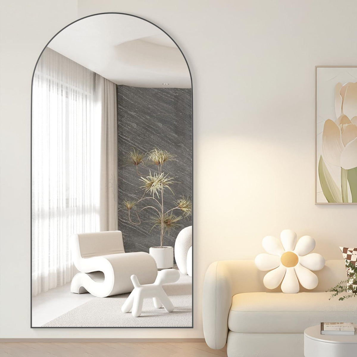Gewölbter Standspiegel Schwarz 180x80 cm – Kratzfest & Bruchsicher