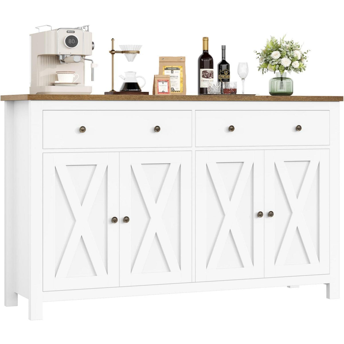 Weißes Sideboard 140cm | Küchenschrank mit Arbeitsplatte & Schubladen