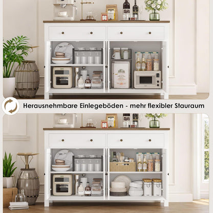 Weißes Sideboard 140cm | Küchenschrank mit Arbeitsplatte & Schubladen