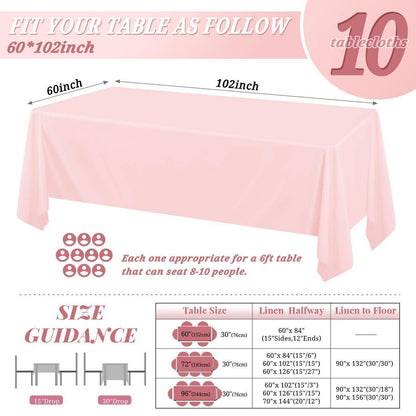 Rosa Tischdecke 10er-Pack – Rechteckig 1,8m – Fleckenresistent