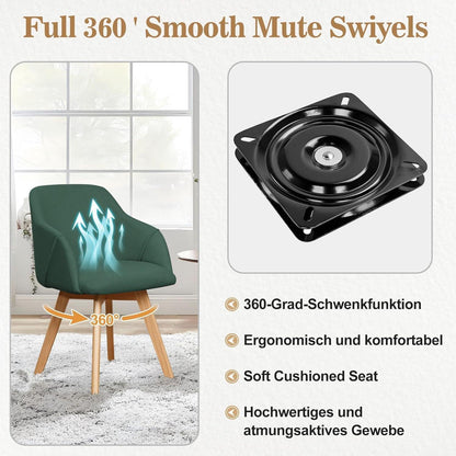 Drehbarer Esszimmerstuhl Set 4x mit Armlehnen, Leinen Grün