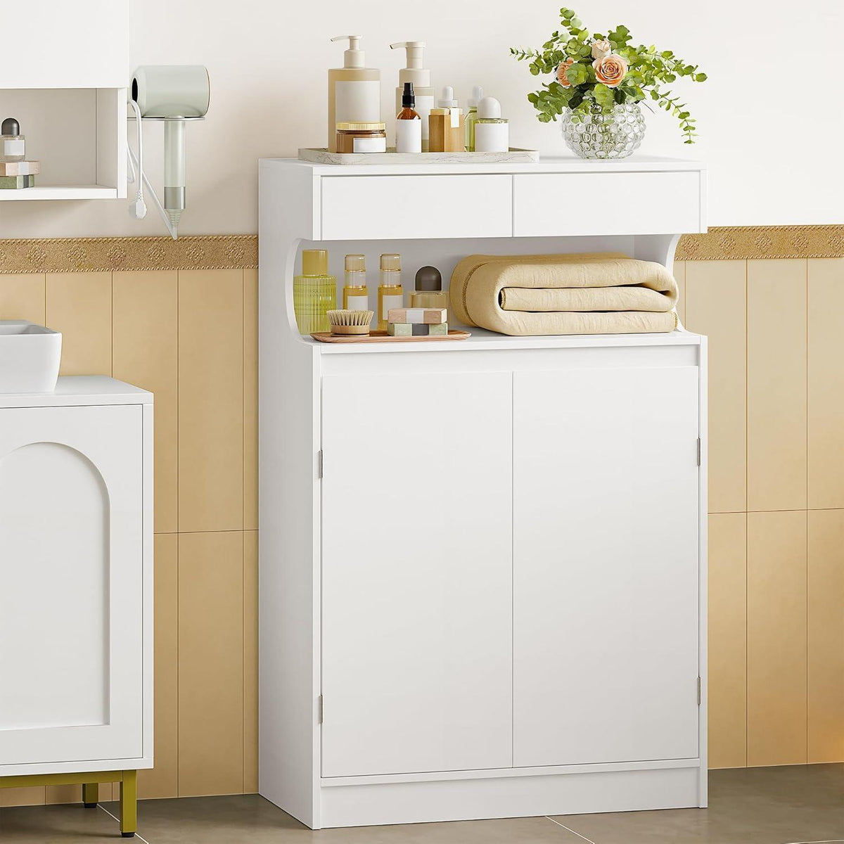 Badezimmerschrank mit 2 Schubladen & 2 Türen – Weiß