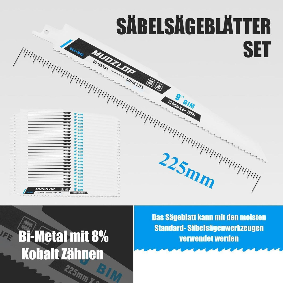 Säbelsägeblätter Set 25 Stück 225mm 8+10 TPI für Metall