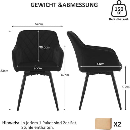 Drehbarer Esszimmerstuhl Set 4er – Samt Schwarz