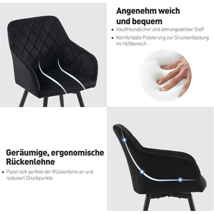 Drehbarer Esszimmerstuhl mit Armlehnen, Samt Schwarz 2er Set