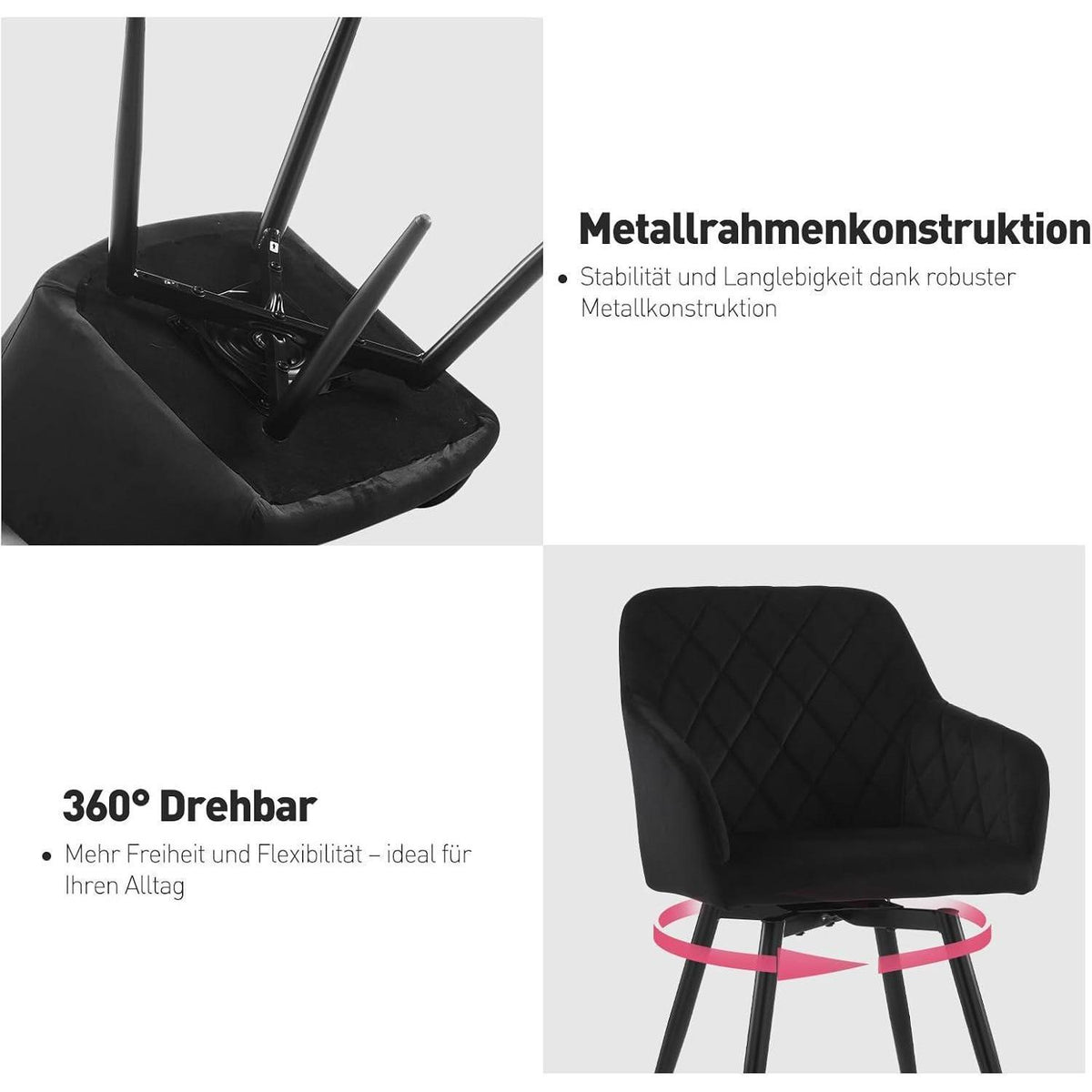 Drehbarer Esszimmerstuhl mit Armlehnen, Samt Schwarz 2er Set