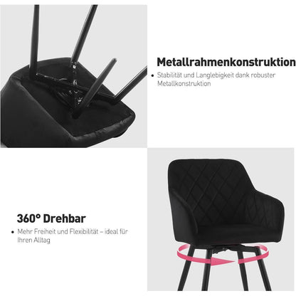 Drehbarer Esszimmerstuhl mit Armlehnen, Samt Schwarz 2er Set