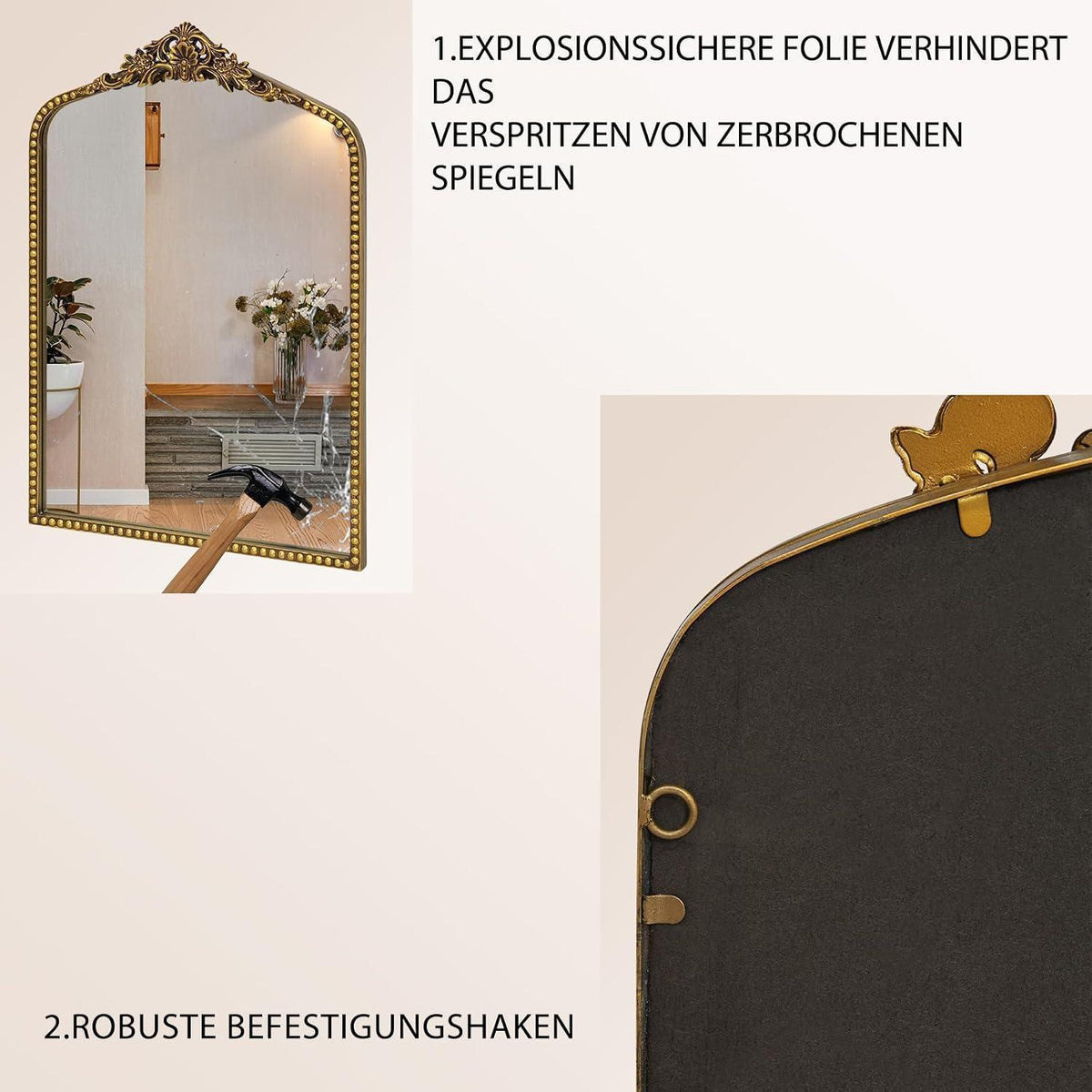 Goldener Barock Spiegel Antik-Vintage mit Goldrand 48x71.5 cm
