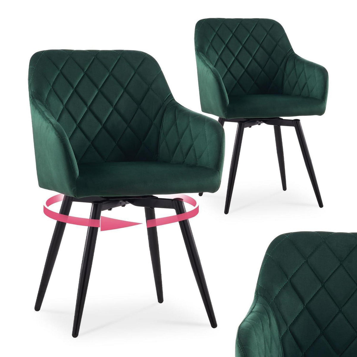 Drehbarer Samt Esszimmerstuhl Set (2x) – Grün