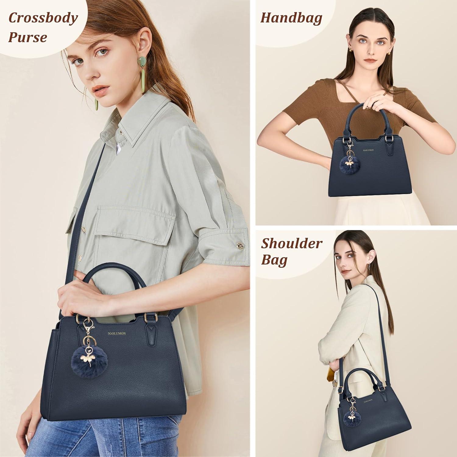 IGOLUMON Handtasche Damen Mittelgroß PU-Leder Dunkelblau Elegante Tote Bag