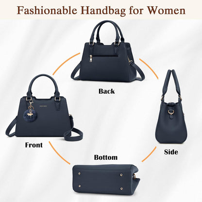 Moderne Damen Handtasche Dunkelblau Leder Mittelgroß Henkeltasche