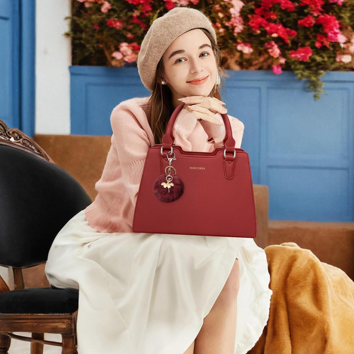 Handtasche Damen Mittelgroß PU-Leder Henkeltasche Rot