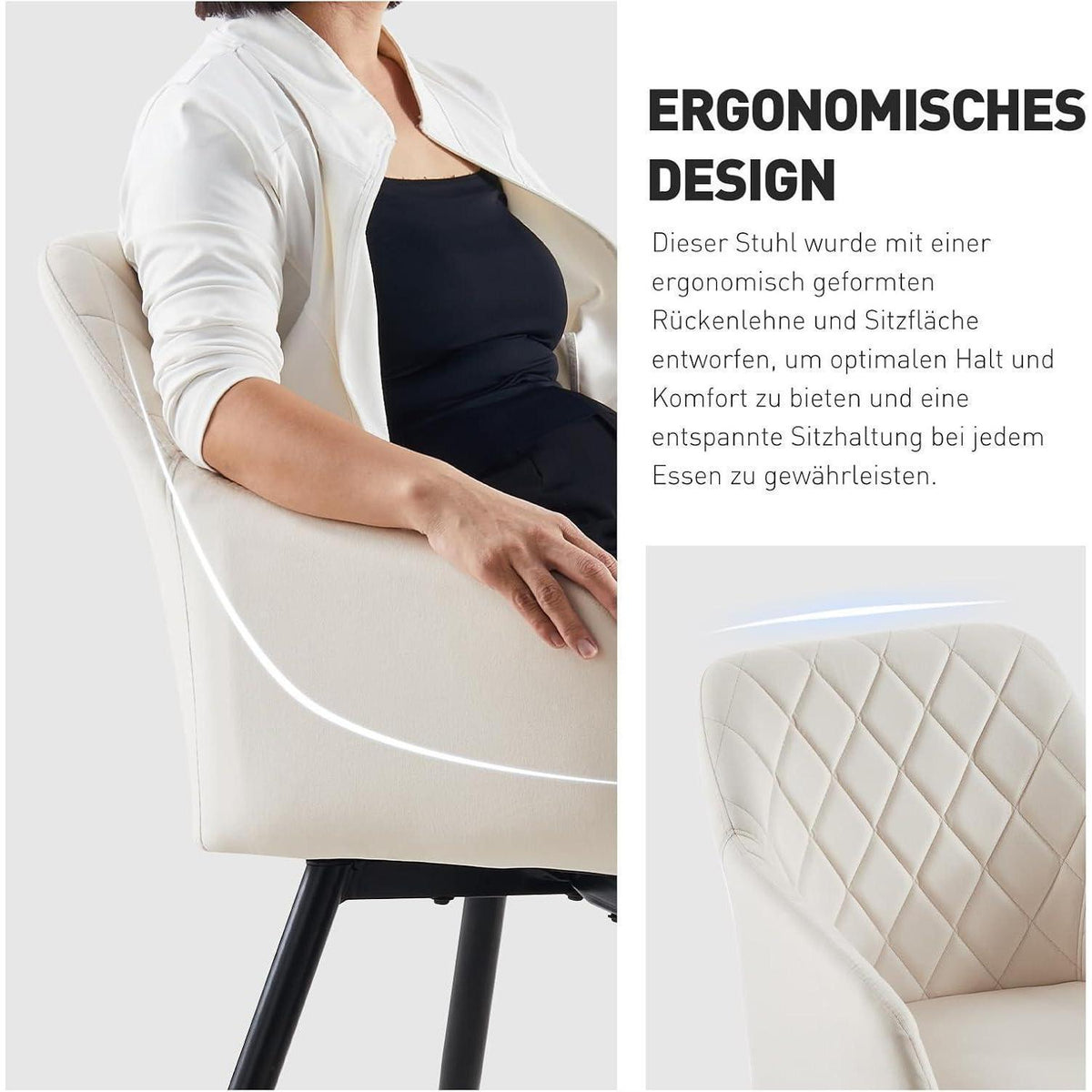 Drehbarer Esszimmerstuhl mit Armlehnen, Samt Beige 2er Set