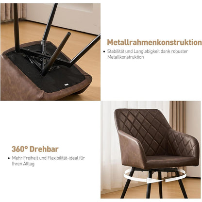 Drehbarer Esszimmerstuhl mit Armlehnen – 4er Set Braun