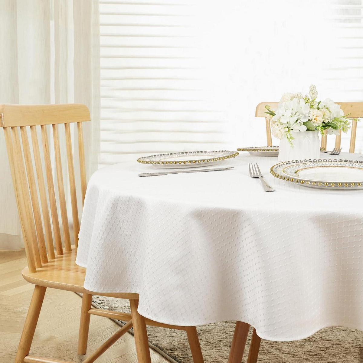 Runde Tischdecke weiß 178 cm – Knitterfrei & Wasserabweisend
